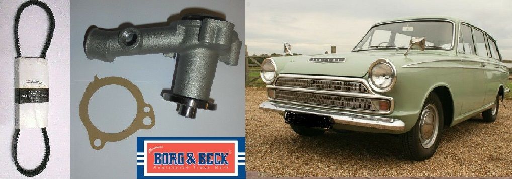 WATER PUMP & FAN BELT (Ford Cortina Mk1) (1200, 1500 & GT) (1962- 66) 